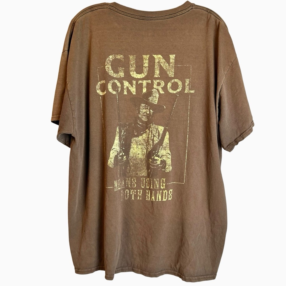 Vintage y2k John Wayne T Shirt Mens XL DUKE Gun Control Vintage Faded Brown